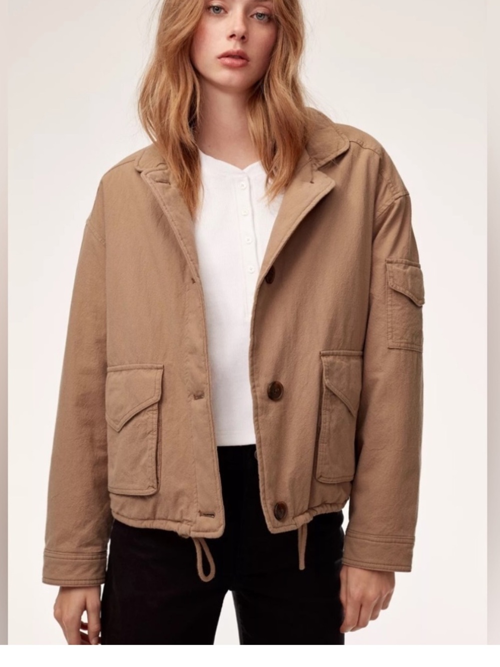 Wilfred Tan Utility Jacket with Front Pockets
